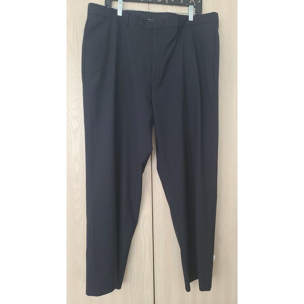 Calvin Klein Mens Dress Pants 38x29 Dark Blue Light Blue Pinstripe Pleated
